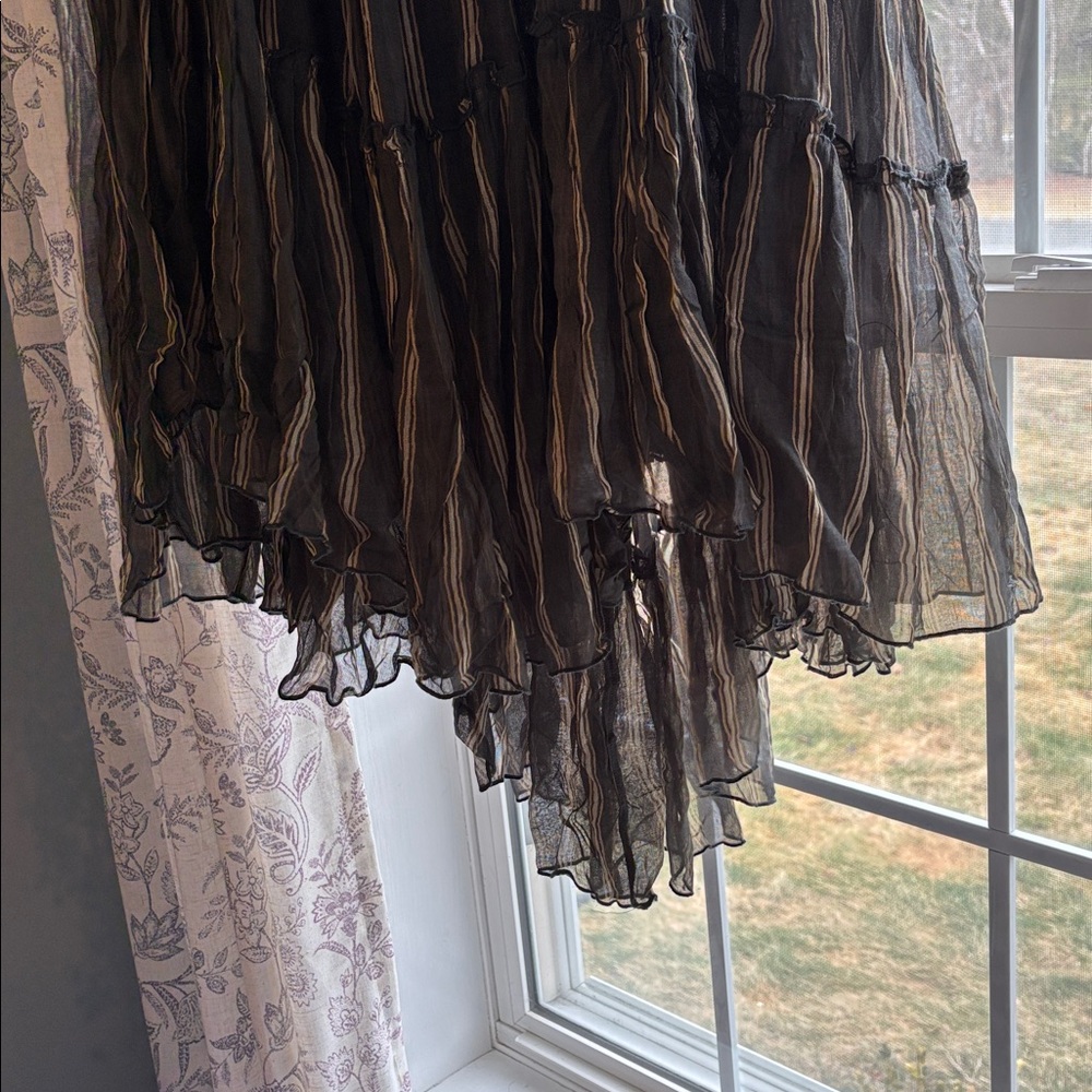 Free People Olive Green Striped Pleated Midi Skirt - Picture 6 of 11